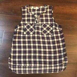 Plaid split neck tank